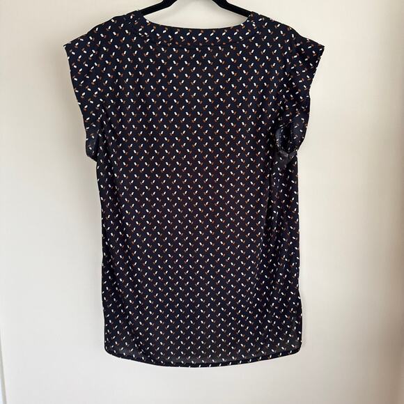 Ann Taylor Dash Tunic Top Navy Blue V-Neck Side Slit Pullover Short Sleeve Sz L - Picture 6 of 6